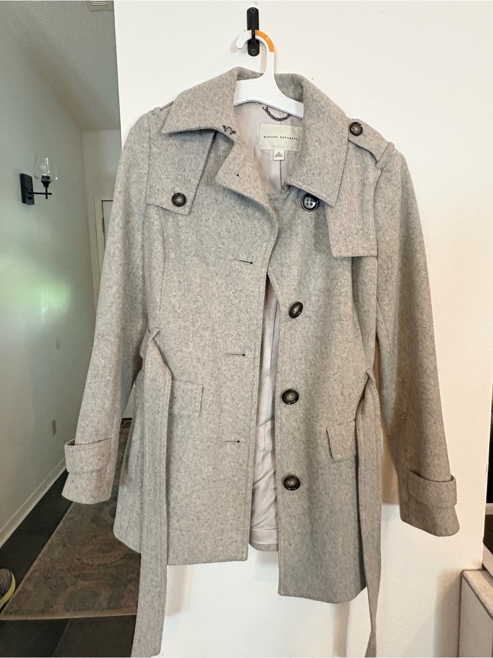 Banana Republic Light Gray Trench Coat with Belt
